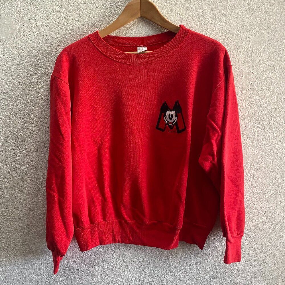 VTG 80s Champion Disney Mickey Mouse Crew Sweatshirt Adult Unisex Large Red